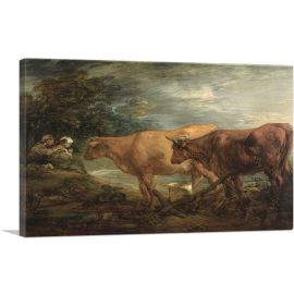 Wooded Landscape With Rustic Lovers And Two Cows