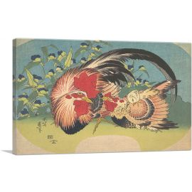 Rooster, Hen and Chicken with Spiderwort 1830