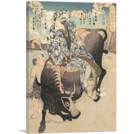 Woman with a Pipe Riding on a Buffalo