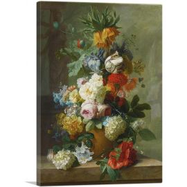Still Life Of Flowers In a Vase On a Marble Ledge
