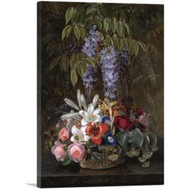 Wisteria With Roses Lilies And Summer Flowers In a Basket