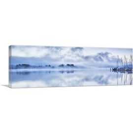 Foggy Lake with Boats Home Decor Panoramic