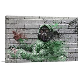 Gas Mask Man on Brick Wall Graffiti