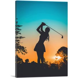Girl Golfer Silhouette Sunset