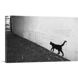 Black Graffiti Cat on White Wall