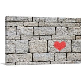 Red Graffiti Heart on Stone Wall