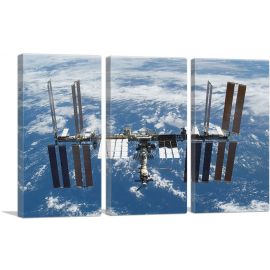 International Space Sation Above a Blue Earth-3-Panels-90x60x1.5 Thick