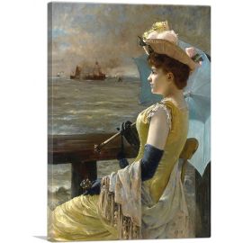 A Lady With a Parasol Looking Out To Sea