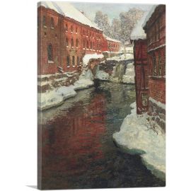Snow Covered Town With Waterfall-1-Panel-40x26x1.5 Thick