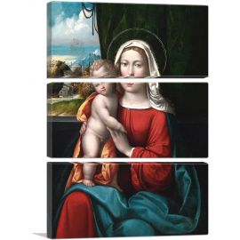 Madonna And Child Before Curtain With Mountanous Landscape-3-Panels-90x60x1.5 Thick