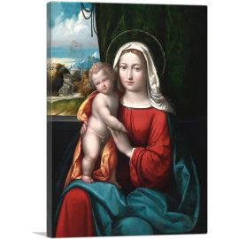 Madonna And Child Before Curtain With Mountainous Landscape