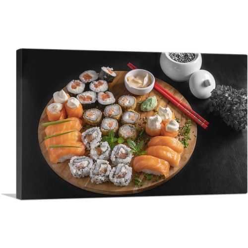 Sushi Rolls Maki Nigiri Dish With Chopsticks