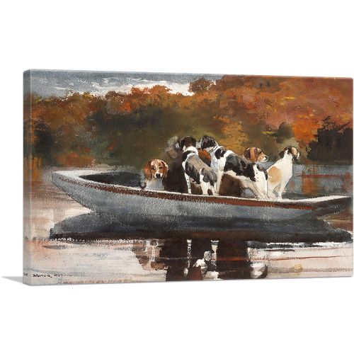 Hunting Dogs in Boat - Waiting for the Start 1889