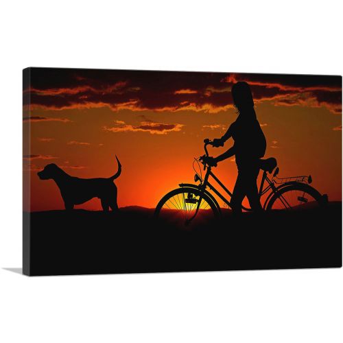 Sunset With Bike And Dog Home decor