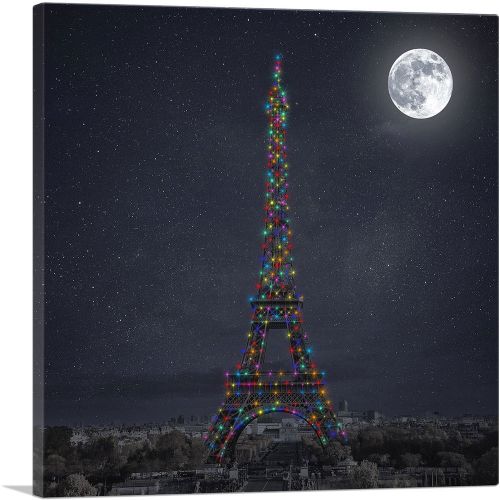 Paris France Eiffel Tower Christmas Holliday Lights Dark Night