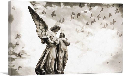 Cemetery Sculptures With Birds Painting Home Decor Rectangle