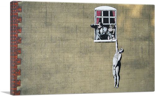 Naked Man Hanging from Window