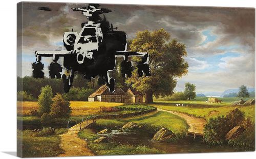 Apache Helicopter Over Farm Field