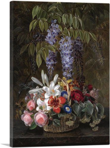 Wisteria With Roses Lilies And Summer Flowers In a Basket