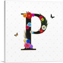 Flower Plant Butterfly Alphabet Letter P