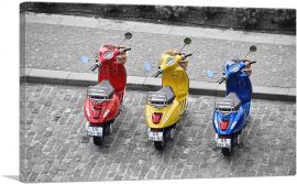 Red Yellow And Blue Vespa Scooters