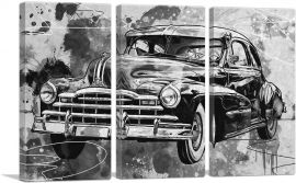 Black And White Vintage Pontiac Painted Home decor-3-Panels-60x40x1.5 Thick