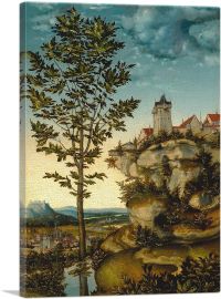 Landscape With Fortified Buildings On Rocky Bluff