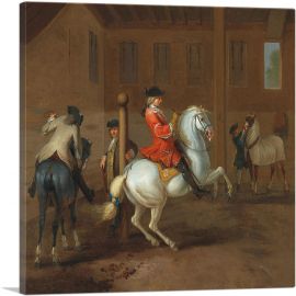 A Cavalier On a Gray Horse In a Riding School