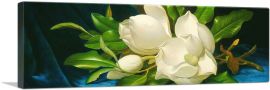 Magnolias on a Blue Velvet Cloth Panoramic-1-Panel-36x12x1.5 Thick