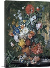 Flowers In a Terracotta Vase On a Marble Ledge