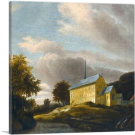 Wooded Landscape With a Timber Framed Church-1-Panel-18x18x1.5 Thick