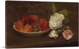 Still Life Of Big Strawberries And Roses
