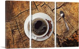Coffee on Wooden Table Coffee Shop decor-3-Panels-60x40x1.5 Thick