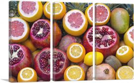 Pineapple Lemon Orange Pomegranate Fruits Supermarket decor-3-Panels-60x40x1.5 Thick