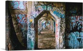 Graffiti on Abandoned Concrete Arches Debris