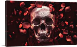 Artistic Skull Surrounded by Falling Rose Petals