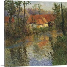 Farm With Red Roofs On Banks Of Arques Late Summer-1-Panel-18x18x1.5 Thick